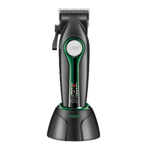 Аккумуляторная машинка для стрижки (clipper) VGR V-010 GREEN, 6 насадок, 7500 RPM, 2600 mAh, LED display