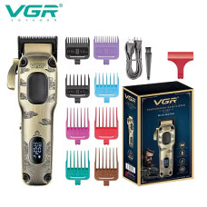 Аккумуляторная машинка для стрижки (clipper) VGR V-027, 8 насадок, 7000 RPM, 2600 mAh, LED display