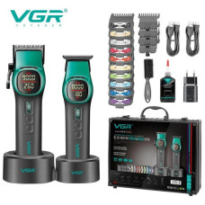 Комплект VGR 2 в 1 V-885 S2 GREEN, аккумуляторная машинка для стрижки (clipper) и триммер