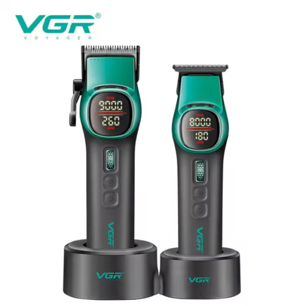 Комплект VGR 2 в 1 V-885 S2 GREEN, аккумуляторная машинка для стрижки (clipper) и триммер