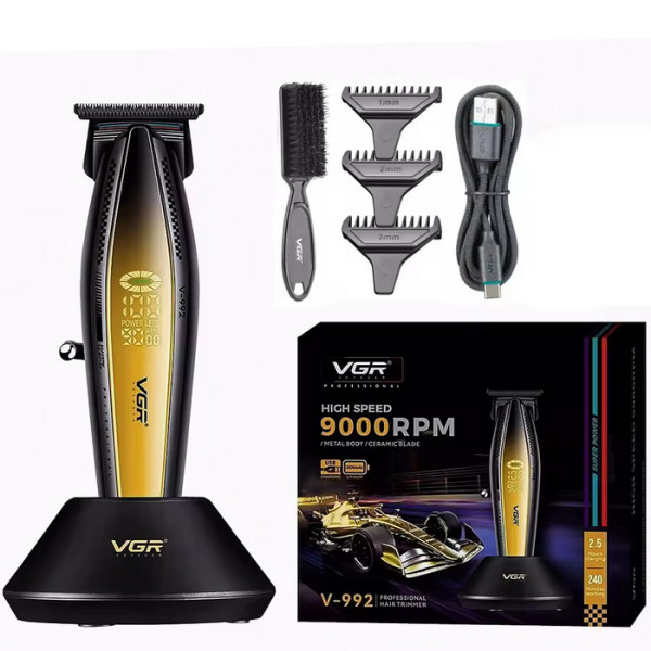 Триммер VGR V-992 GOLD, 9000 RPM, 2000 mAh, 3 насадки, LED display