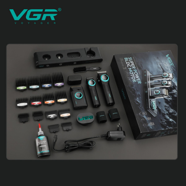 Комплект VGR STEPLERSS PRO 3 IN 1 BLACK, машинка для стрижки (Clipper), триммер, электробритва