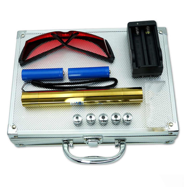 Ліхтар-лазер синій YX-B008 GOLD, 2x16340, 5 насадок, CASE, GLASSES, ЗП 220V