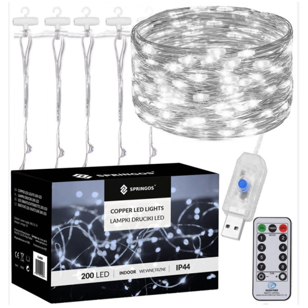Новорічна гірлянда штора РОСА на вікно USB 3*3м 300 Led. Колір білий. Пульт (8 режимів)