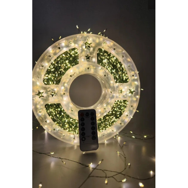 Гирлянда на елку Роса. Мишура. Зеленая  проволка. 20 м. 600 Led. USB Теплый свет. Пульт (8  режимов)