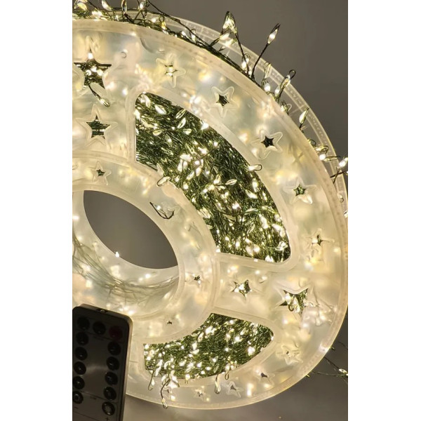Гирлянда на елку Роса. Мишура. Зеленая  проволка. 20 м. 600 Led. USB Теплый свет. Пульт (8  режимов)