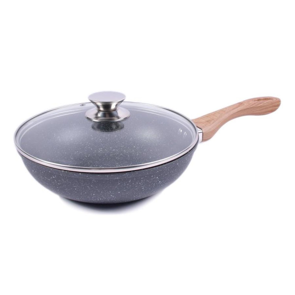 Сковорода WOK Benson BN-490 діаметр 30см із кришкою антипригарне мармурове покриття