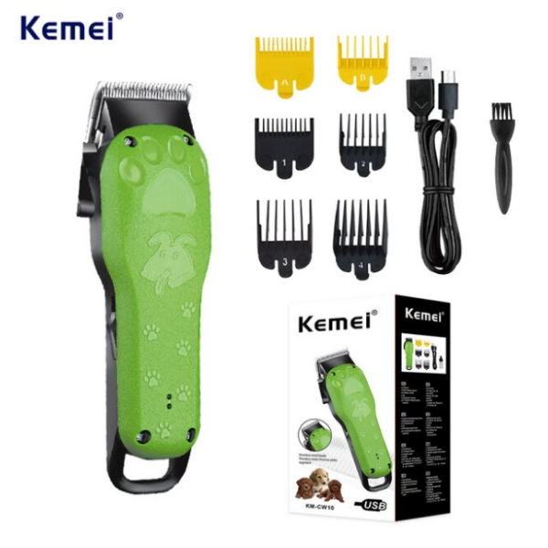 Машинка для стрижки животных Kemei Km-Cw10 USB зарядка с мультяшными зелеными машинка (40)