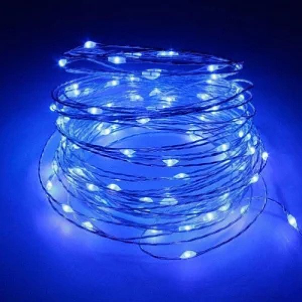 Гірлянда RD-7107 мідний дріт 100LED 10м (контроль.220V) Провід-Срібло, Колір ламп-Синій 