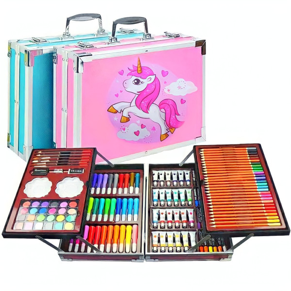 Набор для творчества в алюминиевом чемодане "Единорог" 145 предм Цвет Голубой