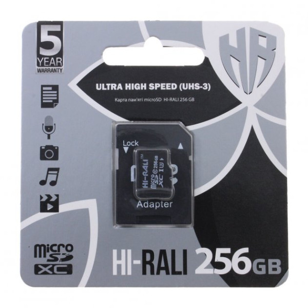 Карта пам'яті micro SDHC 256GB HI-RALI (class10) (UHS-3) (з адаптером)