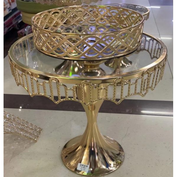 Набор подставок для десертов/тортов с кристаллами золото (набор из 3-х шт) Cake plate 16412-1 // [4] (1 шт/ящ)