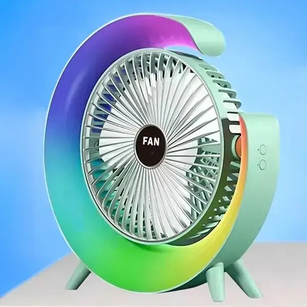 Вентилятор портативный Mini fan VU-03/F2 LED RGB, TYPE-C,  встроенный аккумулятор