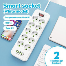 Сетевой удлинитель, фильтр, резветлитель (D10) 5м, LED, 10-220V, 4-USB, 1-PD Type-C