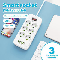 Сетевой удлинитель/фильтр/резветлитель (D6) (3м, LED, 6-220V, 4-USB, 1-PD (Type-C) 