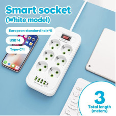 Сетевой удлинитель/фильтр/резветлитель (D6) (3м, LED, 6-220V, 4-USB, 1-PD (Type-C) 