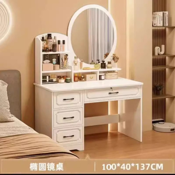 Стол (STL-MD 103) (Белый, макияжный с круглым LED зеркалом) (100см) 