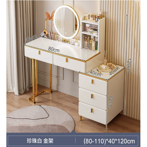 Стол (STL-MD 106) (Белый, макияжный с круглым  LED зеркалом и  тумбой) (В120/Ш120/Г40) 