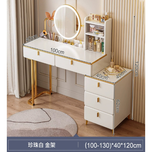Стол (STL-MD 107) (Белый, макияжный с круглым LED зеркалом и тумбой) (В120/Ш140/Г40)