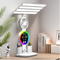Лампа настольная (KRX-104) (LED, RGB, вентилятор, часы, подставка) 