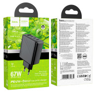 Мережевий Зарядний Пристрій Hoco CS27A 3USB-C/1USB PD/QC 67W Чорний