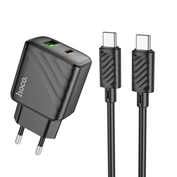 Сетевое Зарядное Устройство Hoco CS23A 1USB/1USB-C PD/QC 30W+Type-C to Type-C Черный