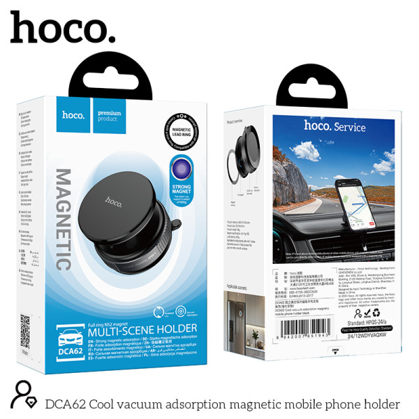 Автотримач Hoco DCA62 Magnetic/Vacuum Чорний