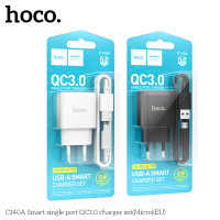 Мережевий Зарядний Пристрій Hoco C140A 1USB QC 18W+USB to Micro Чорний