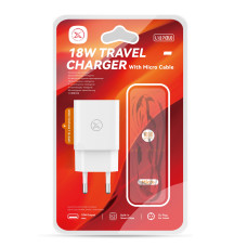 Мережевий Зарядний Пристрій XO L127 1USB QC 18W+USB to Micro New Logo Білий