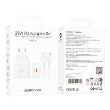 Сетевое Зарядное Устройство Borofone BA82A 1USB-C PD/QC 25W+Type-C to Type-C Белый