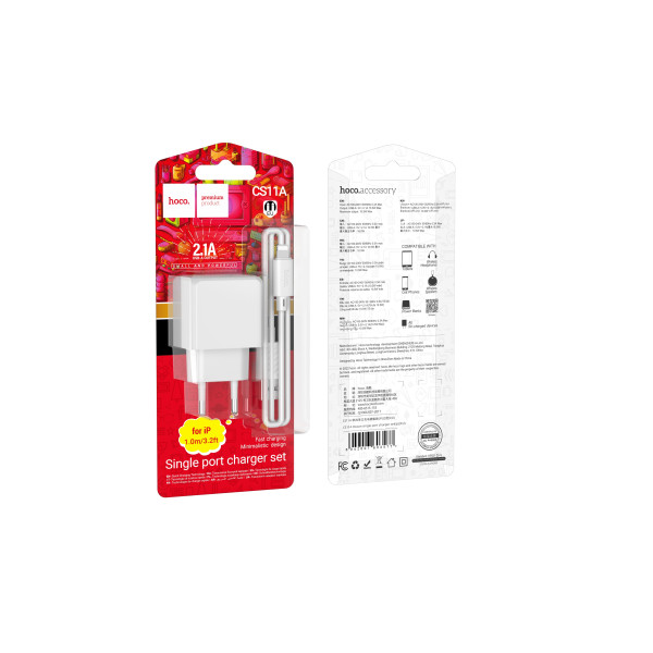 Сетевое Зарядное Устройство Hoco CS11A 1USB 2.1A+USB to Lightning Черный