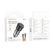 Авто Зарядное Устройство Borofone BZ24 1USB-C QC/PD20W+Type-C to Lightning Прозрачно-черный