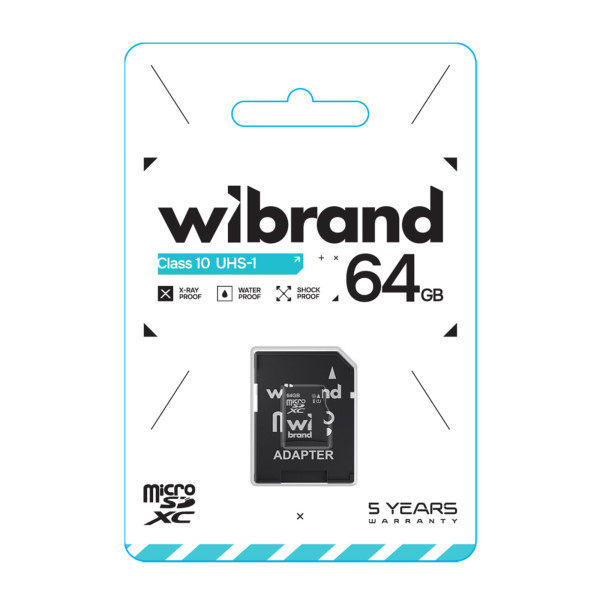 Карта Памяти Wibrand MicroSDHC 64gb UHS-1 10 Class & Adapter Черный