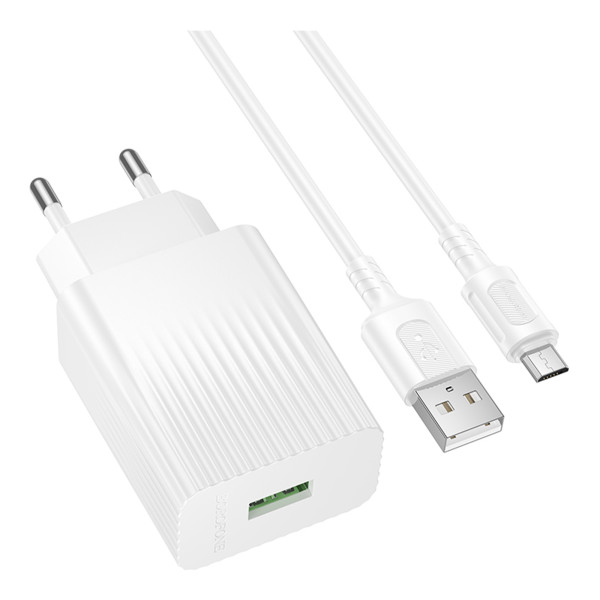Сетевое Зарядное Устройство Borofone BAS72A 1USB QC 18W+USB to Micro Белый