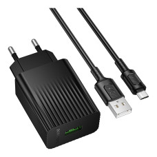Сетевое Зарядное Устройство Borofone BAS72A 1USB QC 18W+USB to Micro Черный