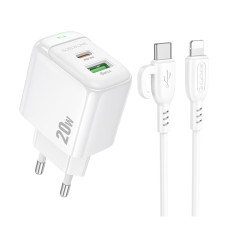 Сетевое Зарядное Устройство Borofone BAS44A 1USB-C/1USB PD/QC 20W+Type-C to Lightning Белый