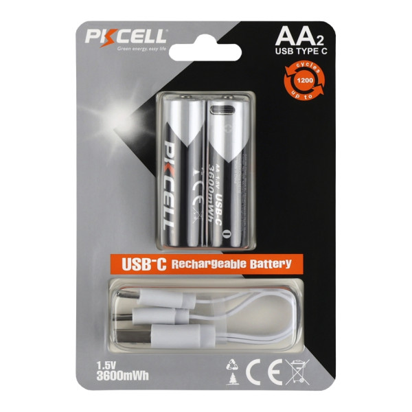 Аккумуляторная батарейка AA PKCELL AA-3600 USB-C 3600mWh (2 ед.) AA