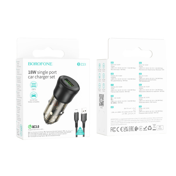 Авто Зарядное Устройство Borofone BZ23 1USB QC18W+Micro Прозрачно-черный