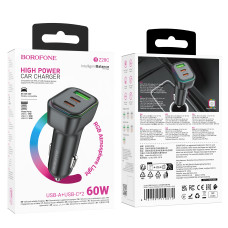 Авто Зарядное Устройство Borofone BZ28C 1USB/2USB-C QC/PD Total 60W Черный