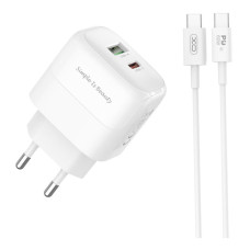 Мережевий Зарядний Пристрій XO L137 1USB-C/1USB PD/QC 20W+Type-C to Type-C New Logo Білий