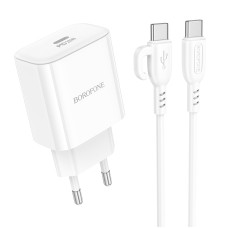 Мережевий Зарядний Пристрій Borofone BA81A 1USB-C PD/QC 20W+Type-C to Type-C Бiлий