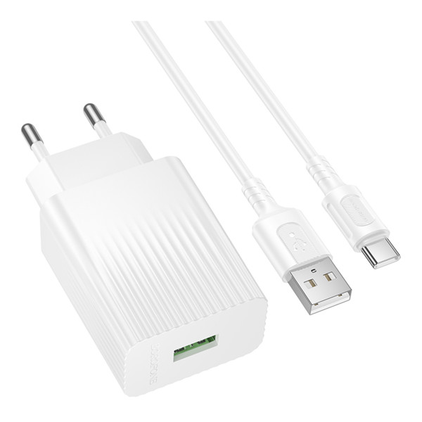 Сетевое Зарядное Устройство Borofone BAS72A 1USB QC 18W+USB to Type-C Белый