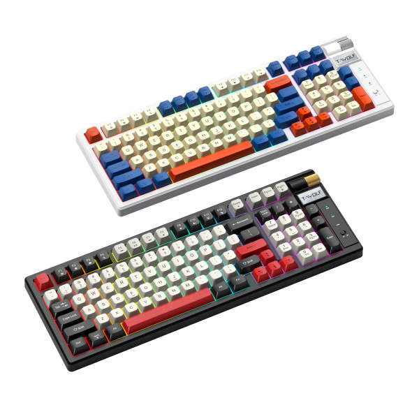 Клавиатура Игровая беспроводная TWolf T70 LED  Red Switch (TypeC+2.4ghz+BT) Белый синий