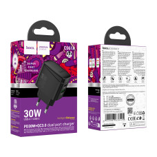 Мережевий Зарядний Пристрій Hoco CS61A 1USB/1USB-C PD/QC 30W GAN Чорний