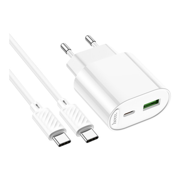 Сетевое Зарядное Устройство Hoco C109A 1USB-C/1USB PD/QC 20W+Type-C to Type-C Белый