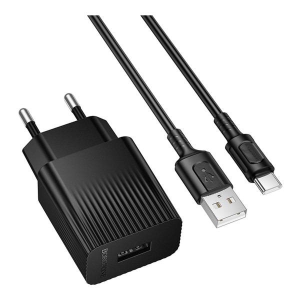 Мережевий Зарядний Пристрій Borofone BAS71A 1USB 2.1A+USB to Type-C Чорний