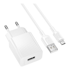 Сетевое Зарядное Устройство Borofone BAS71A 1USB 2.1A+USB to Micro Белый