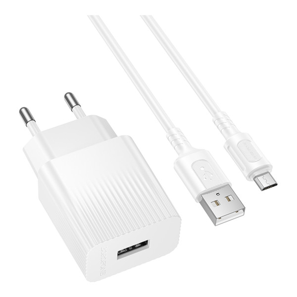 Сетевое Зарядное Устройство Borofone BAS71A 1USB 2.1A+USB to Micro Белый