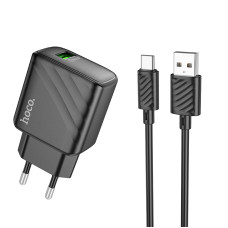 Сетевое Зарядное Устройство Hoco CS21A 1USB QC 18W+USB to Type-C Черный