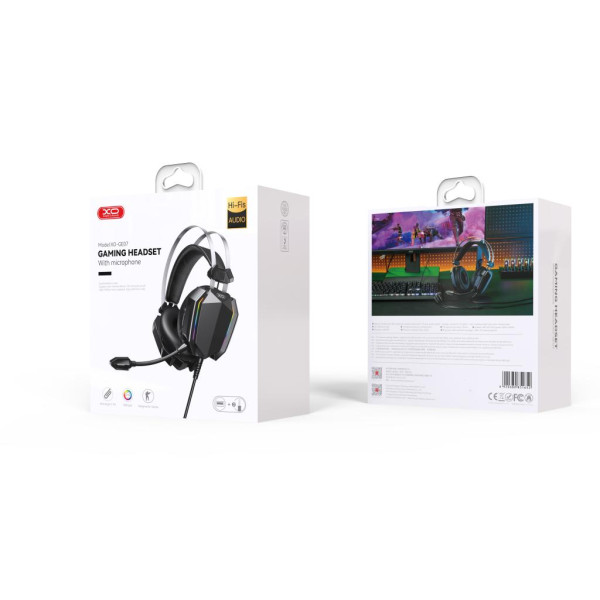 Игровые Наушники XO-GE-07 Static RGB Long mic USB+Dual 3.5mm Черный
